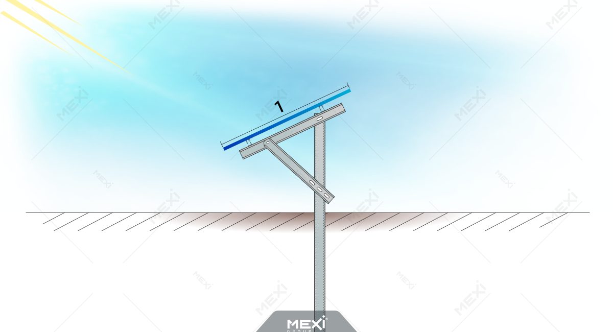 1 lábas tartószerkezet metszet 1 függőlegesen orientált napelem panelhez