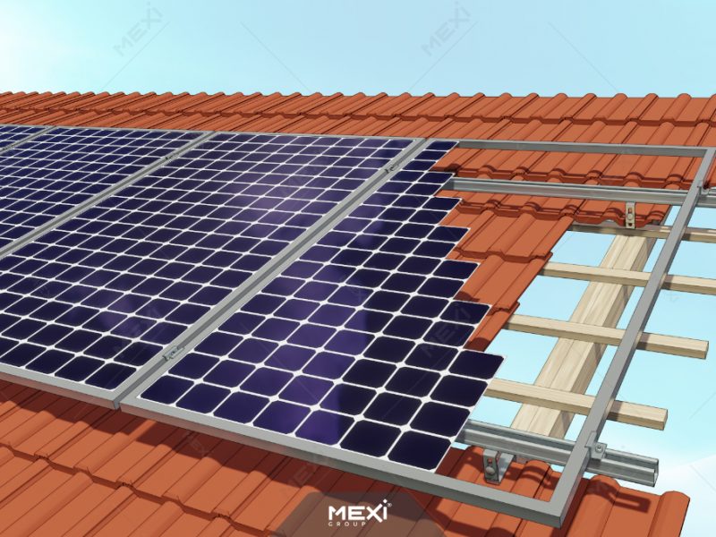 Tetőkampós rögzítésű napelem tartószerkezet - Hullámos tetőcseréphez