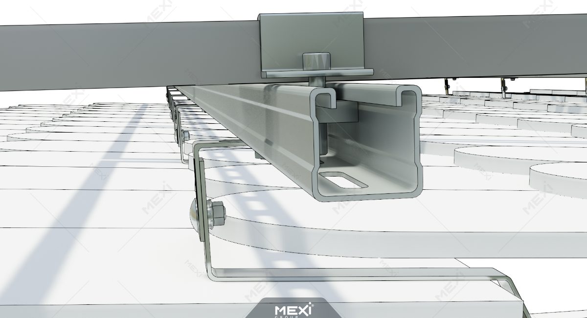 napelem szerelősín, végleszorító és tetőkampó napelem tartószerkezet részlet
