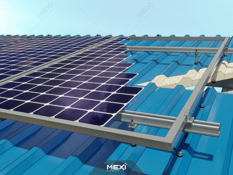 Szolár panel tartószerkezet ászokcsavar rögzítés Isopanel tetőburkolathoz