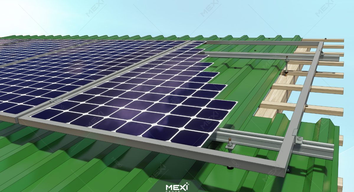 Napelem tartószerkezet ászokcsavaros rögzítés hullámos bádog tetőhöz