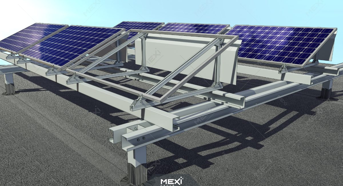 úszó szerkezethez rögzített különböző szögű napelemtartó