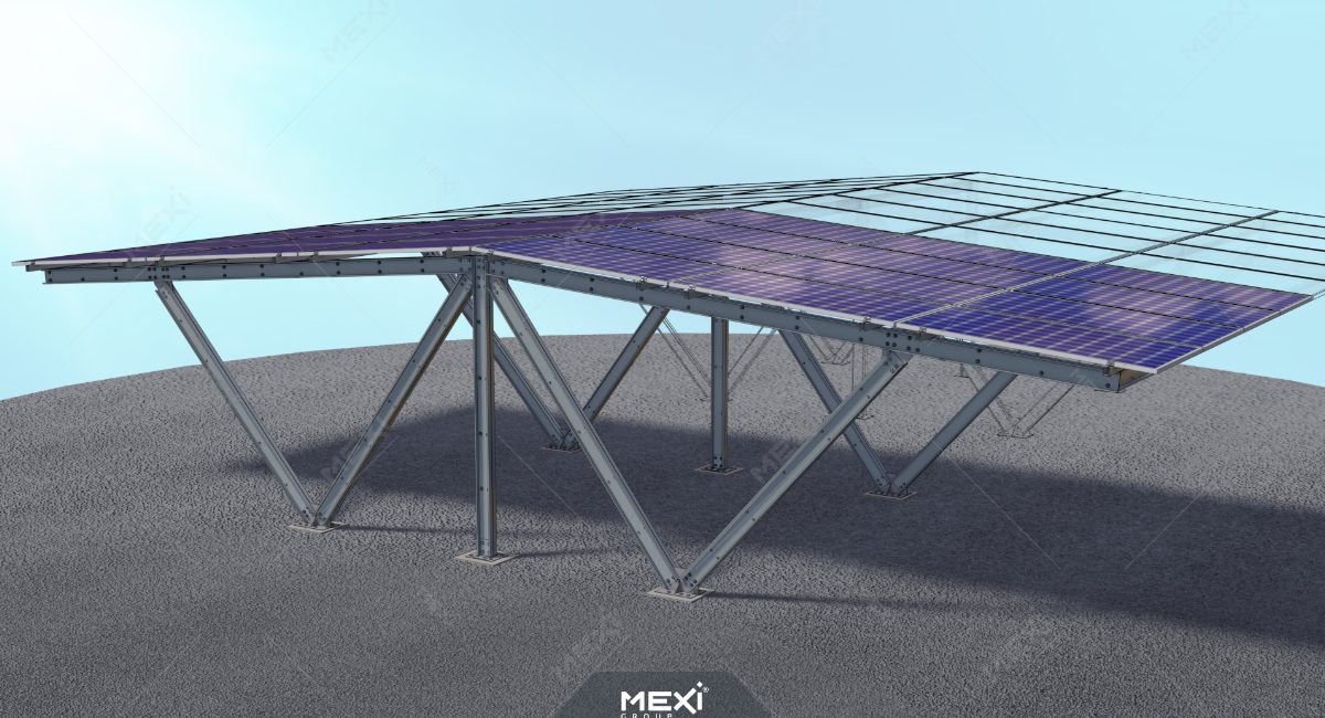 Fotovoltaikus nyeregtős dupla carport könnyű fémszerkezet