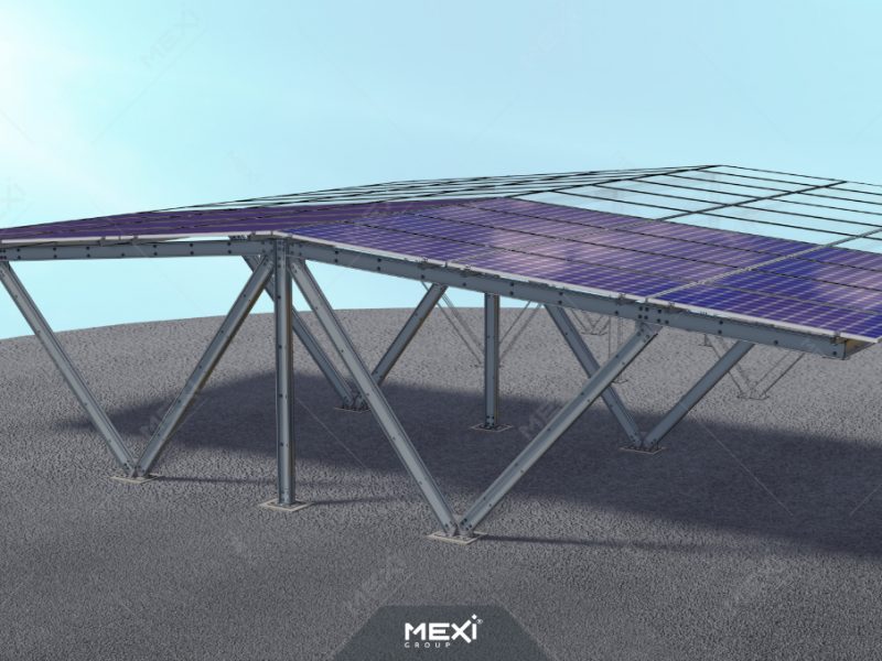 Fotovoltaikus nyeregtős dupla carport könnyű fémszerkezet