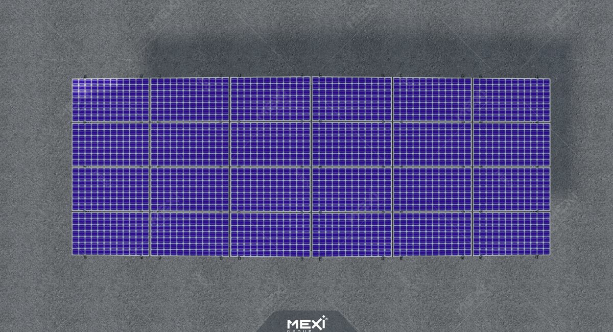 nyeregtetős fotovoltaikus autóbeálló felűlnézet