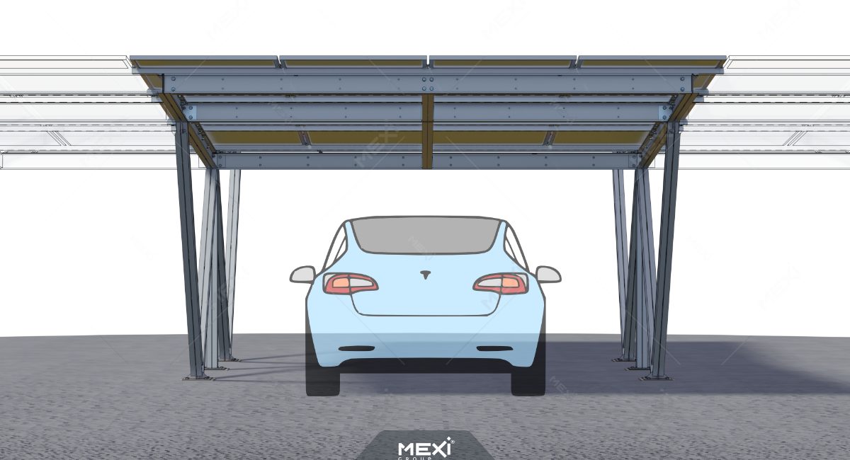 moduláris fotovoltaikus carport, szembőlnézet