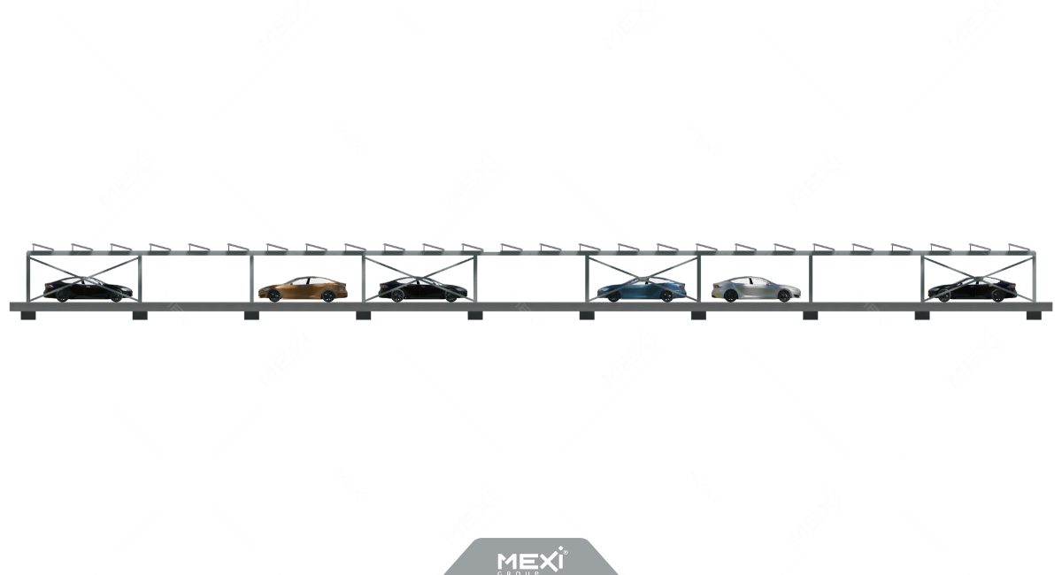 Több parkolóhelyes fotovoltaikus autóbeálló