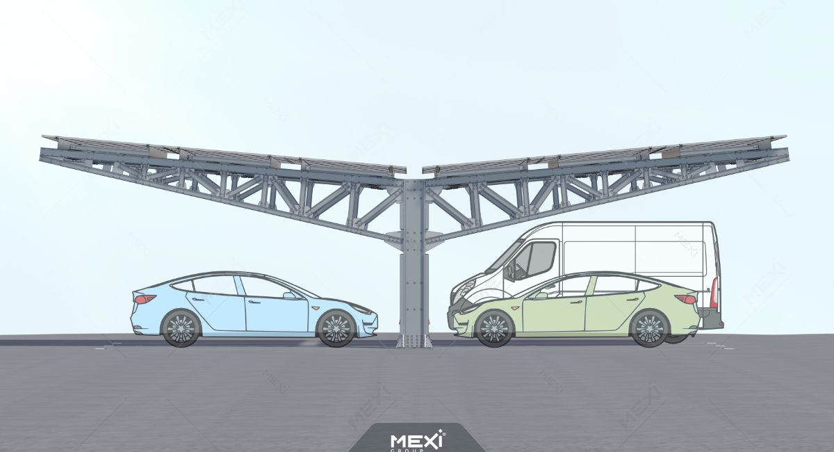 rácsos tetős 1 oszlopos dupla autóbeálló szerkezet