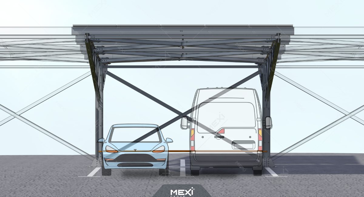 fotovoltaikus moduláris autóbeálló acélszerkezet