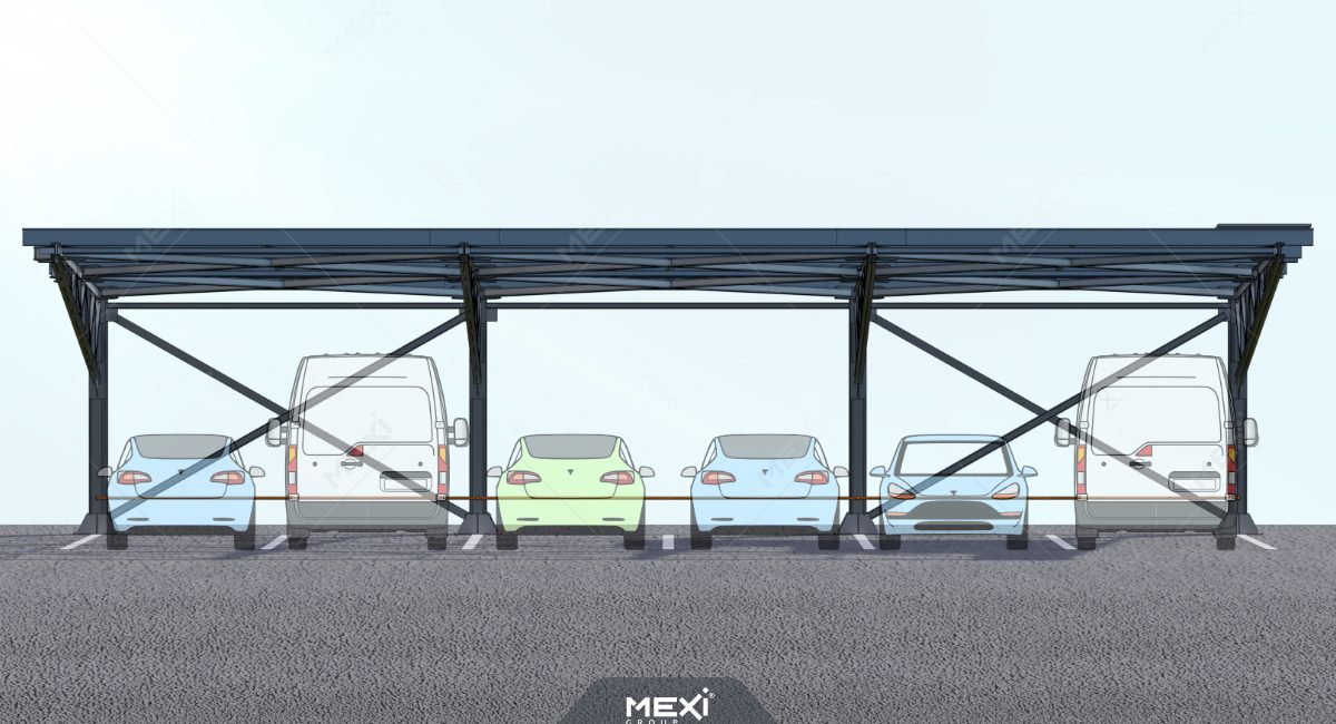 napelemes moduláris autóbeálló acélszerkezet