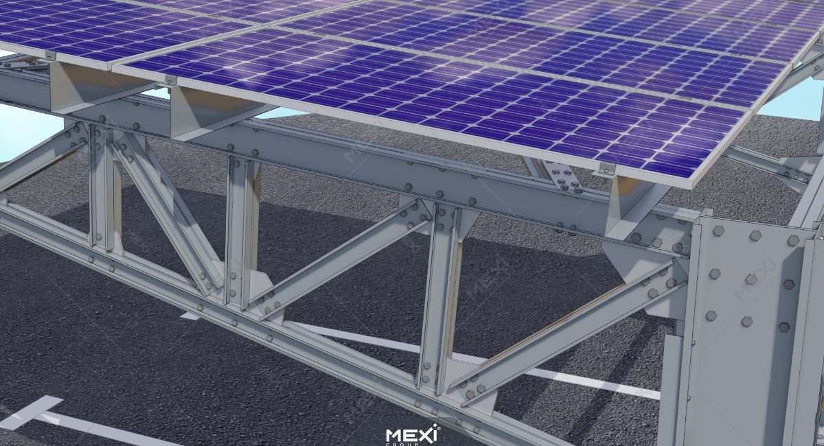 rácsostetős autóbeálló szerkezet részlet