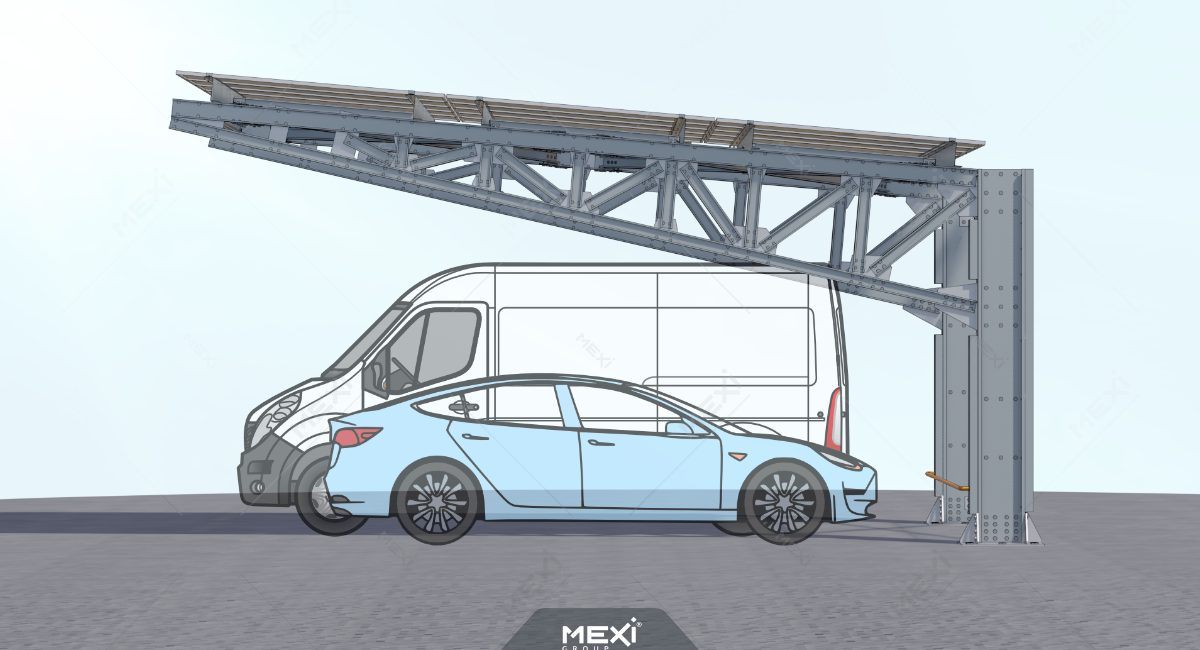 rácsos tetős autóbeálló tartószerkezet